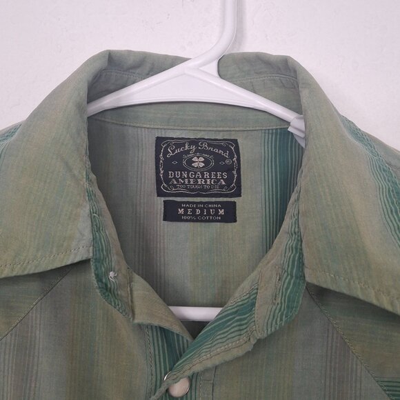 Lucky Brand Mens Western Shirt Sz M Plaid Pearl Snap Button Dugarees Cowboy - Picture 7 of 12
